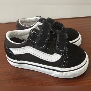 Vans Kids Black and White Velcro Sneakers